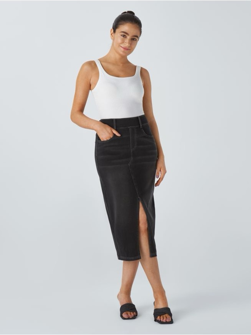 Halara Flex™ High Waisted Pockets Bodycon Washed Denim Casual Midi